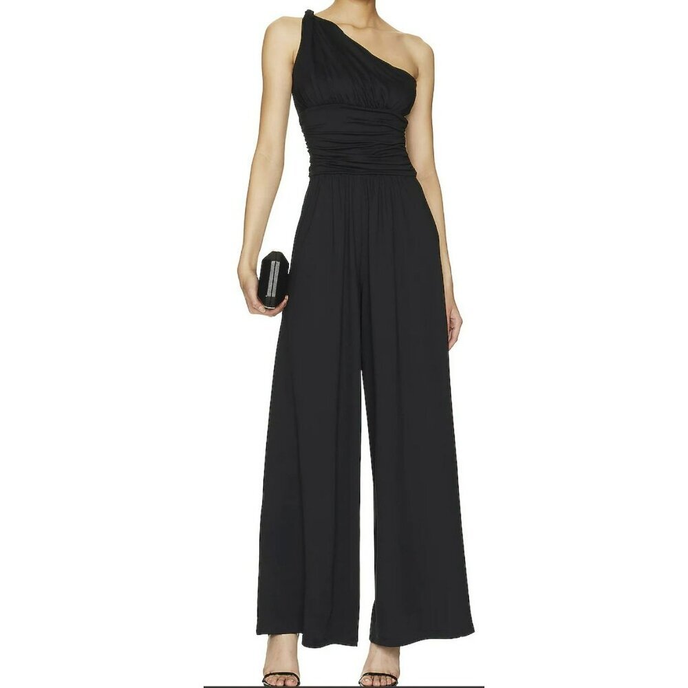 Susana Monaco One Shoulder Midnight Flared Leg Jumpsuit NWT